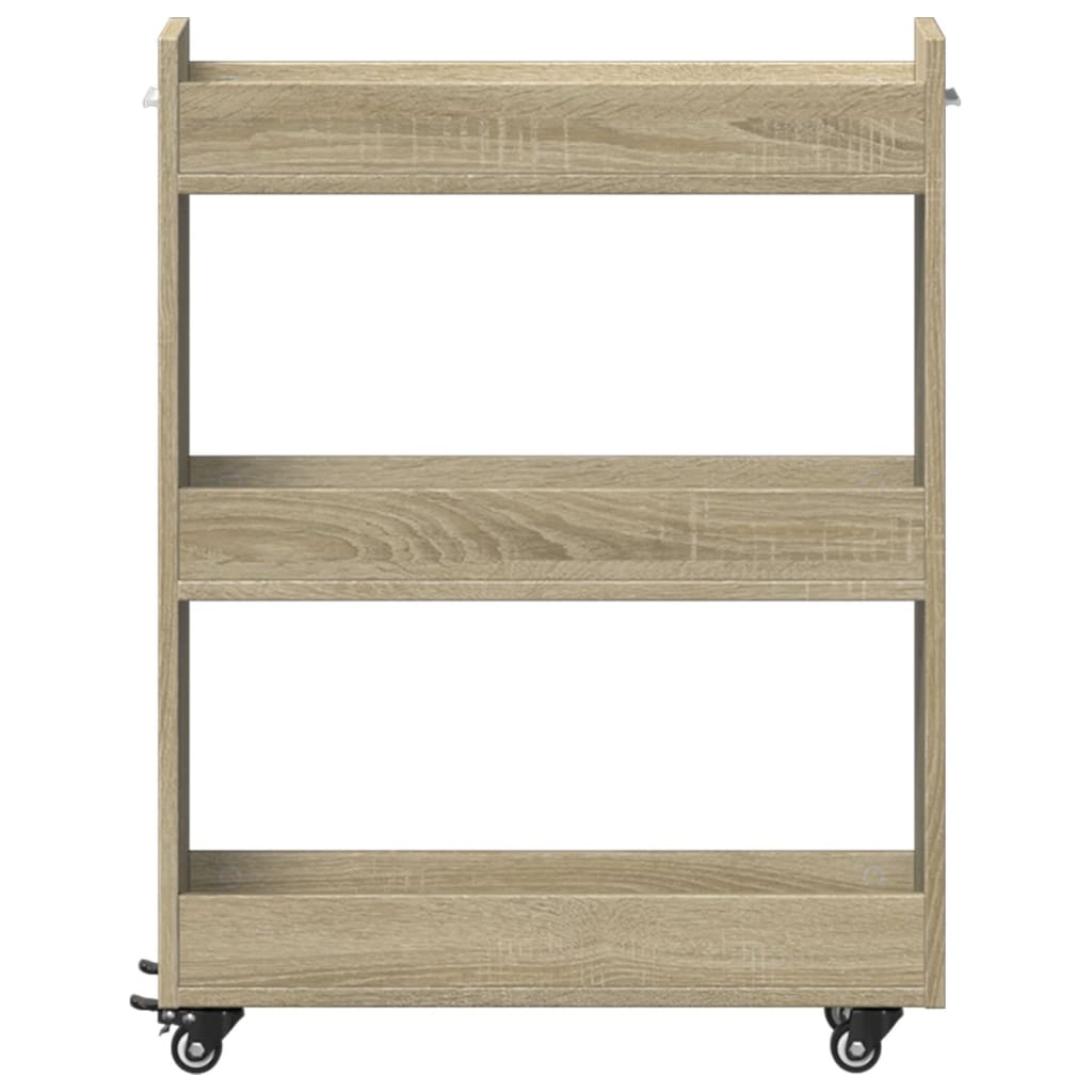 skab med hjul 60x22x79 cm konstrueret træ sonoma-eg