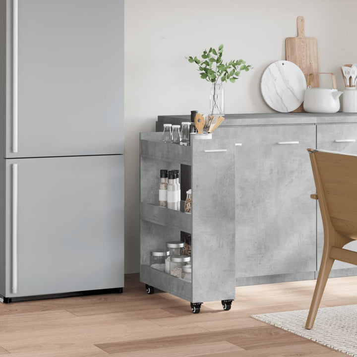skab med hjul 60x22x79 cm konstrueret træ betongrå