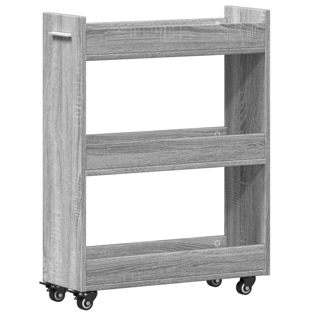 skab med hjul 60x22x79 cm konstrueret træ grå sonoma-eg