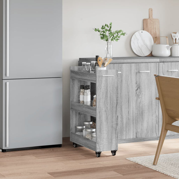 skab med hjul 60x22x79 cm konstrueret træ grå sonoma-eg