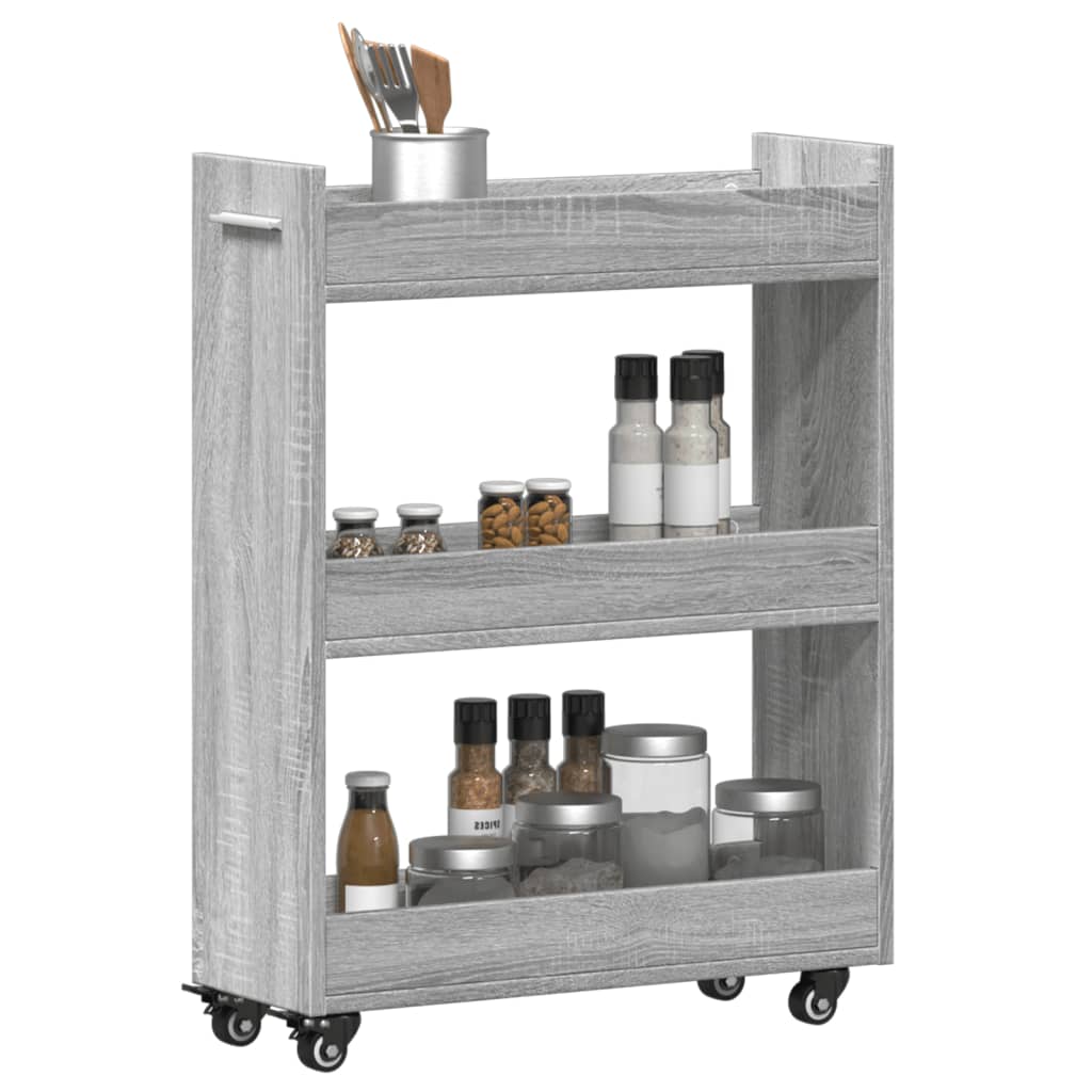 skab med hjul 60x22x79 cm konstrueret træ grå sonoma-eg