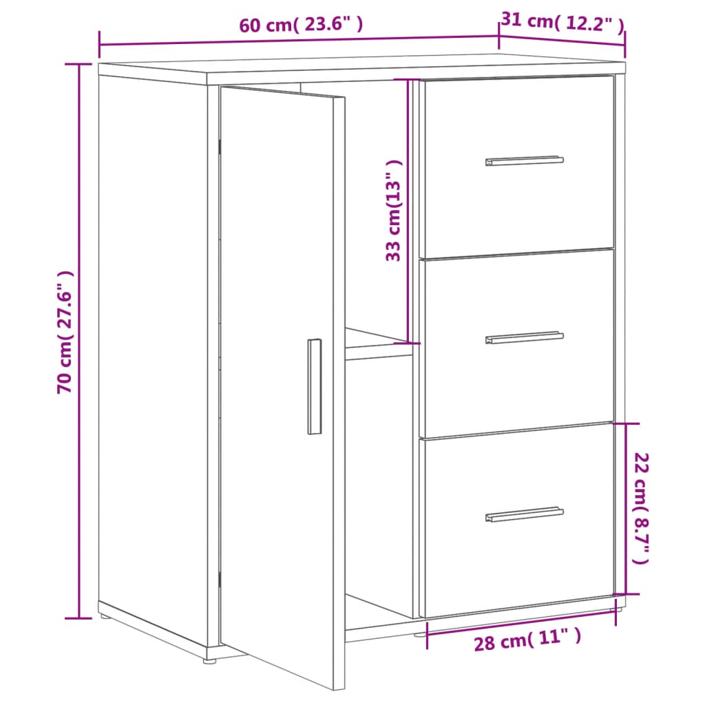 skænk 60x31x70 cm konstrueret træ hvid