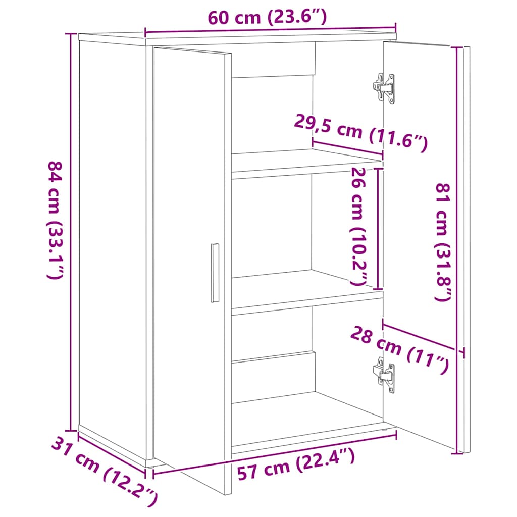 skænk 60x31x84 cm konstrueret træ sort