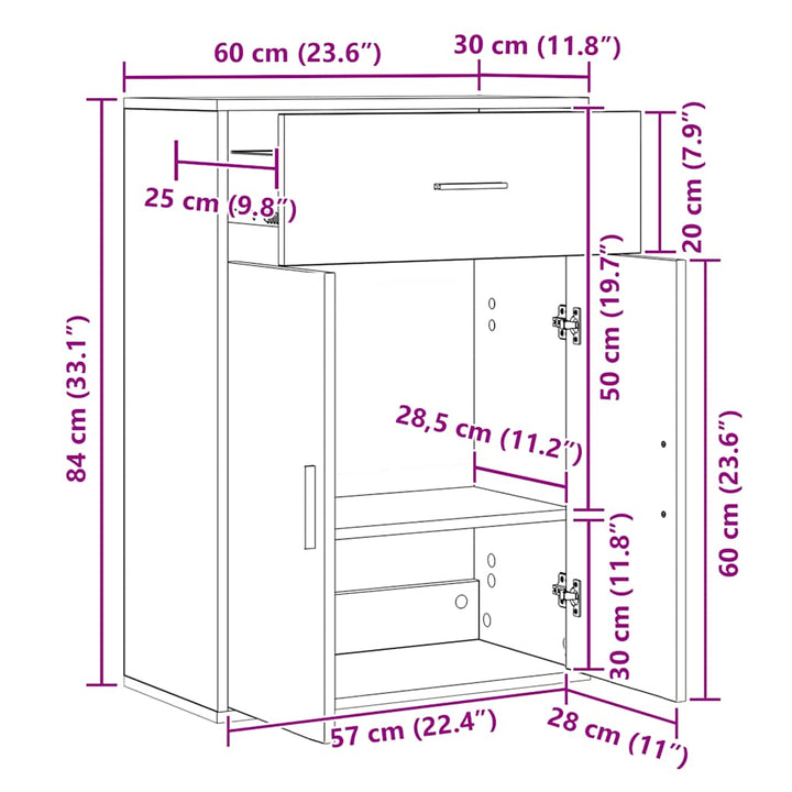 skænk 60x30x84 cm konstrueret træ hvid