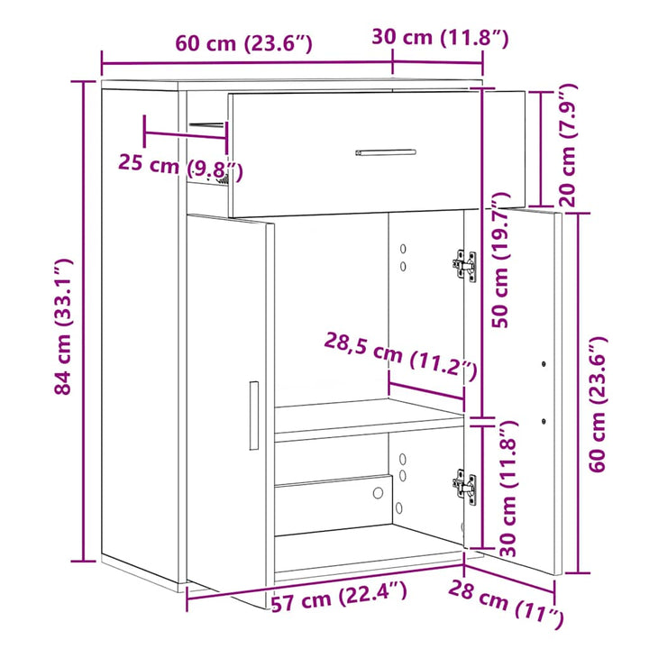 skænk 60x30x84 cm konstrueret træ røget egetræsfarve