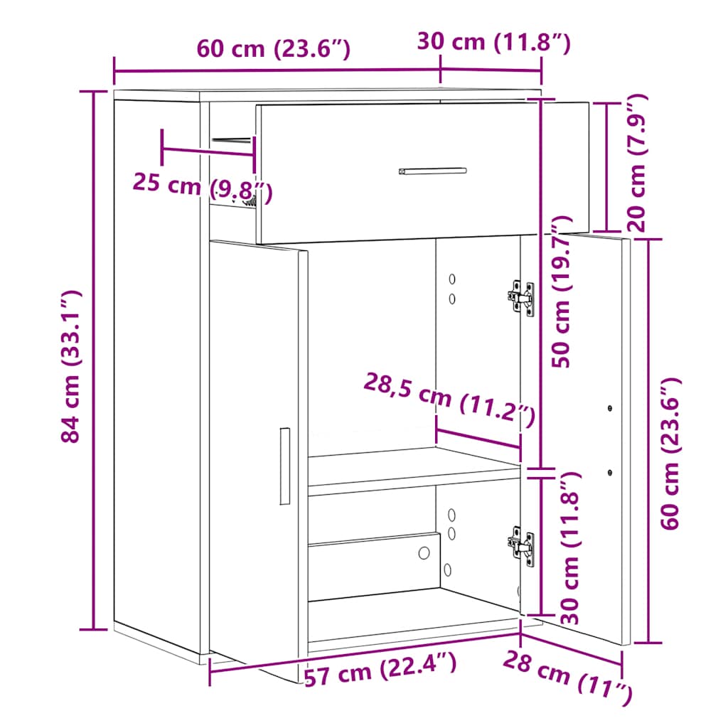 skænk 60x30x84 cm konstrueret træ grå sonoma-eg