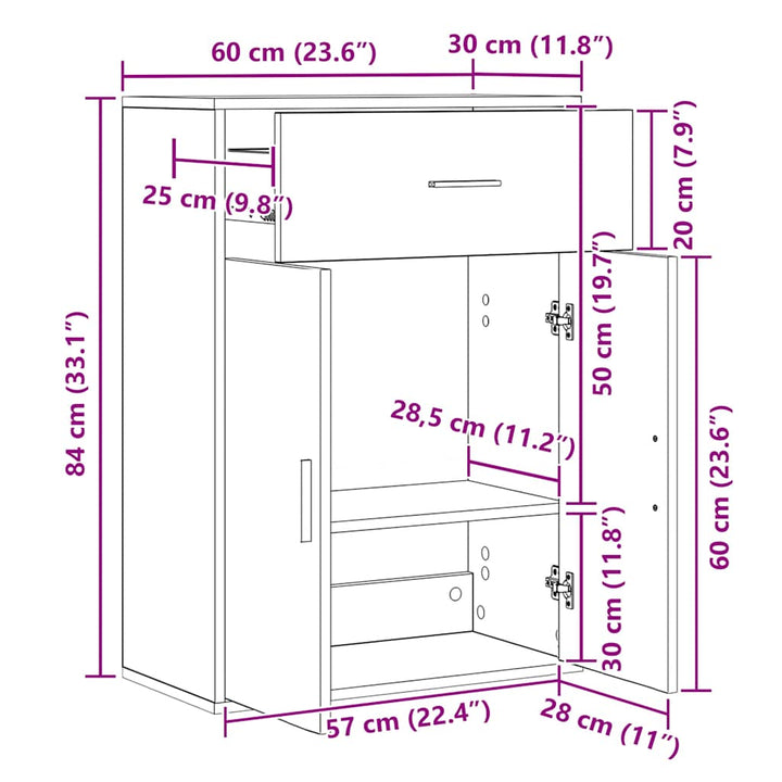 skænk 60x30x84 cm konstrueret træ grå sonoma-eg