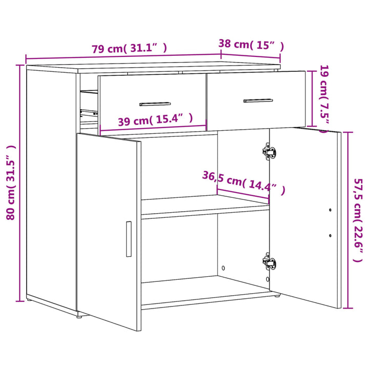 skænk 79x38x80 cm konstrueret træ røget egetræsfarve