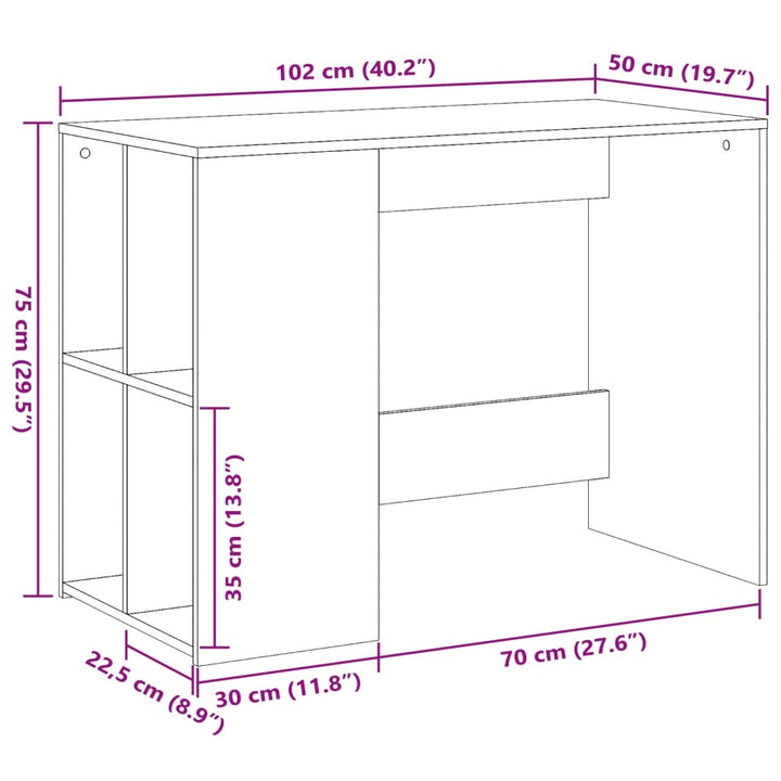 skrivebord 102x50x75 cm konstrueret træ sonoma-eg