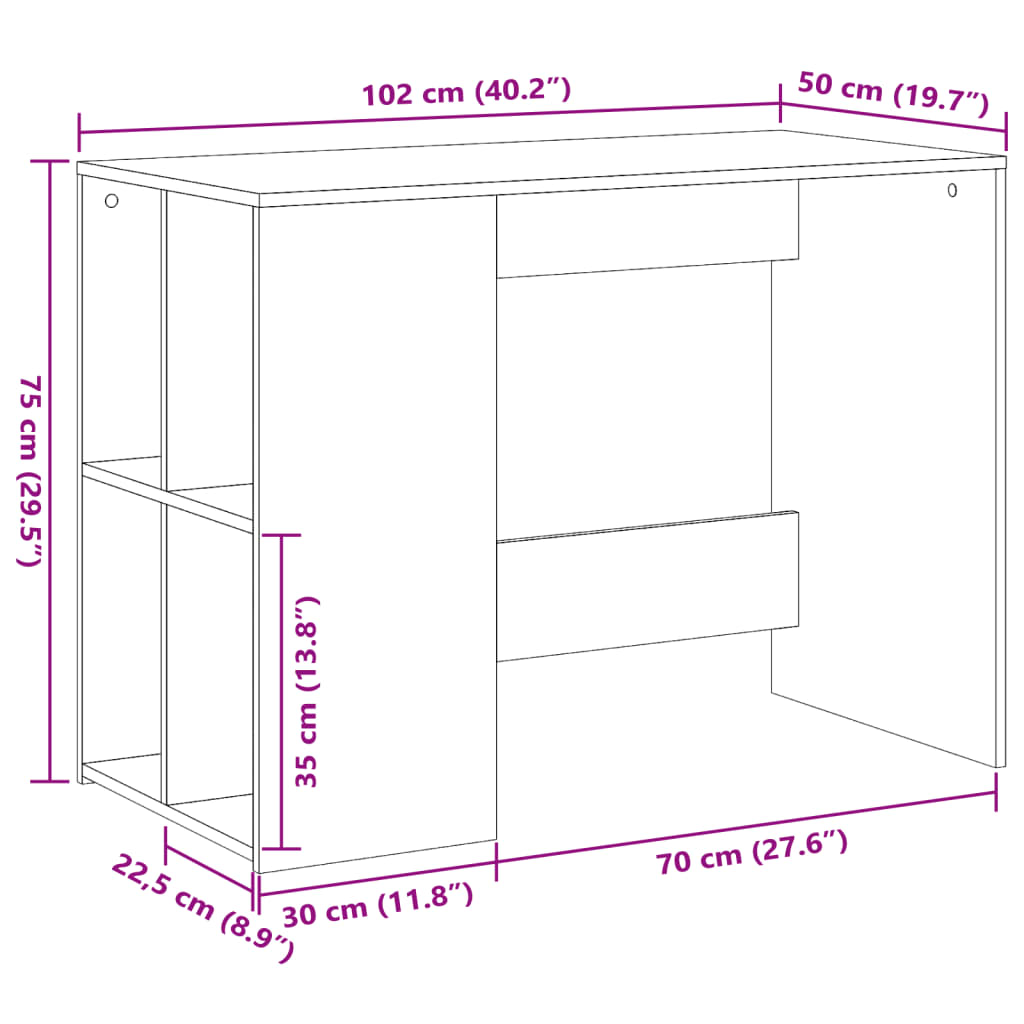 skrivebord 102x50x75 cm konstrueret træ betongrå