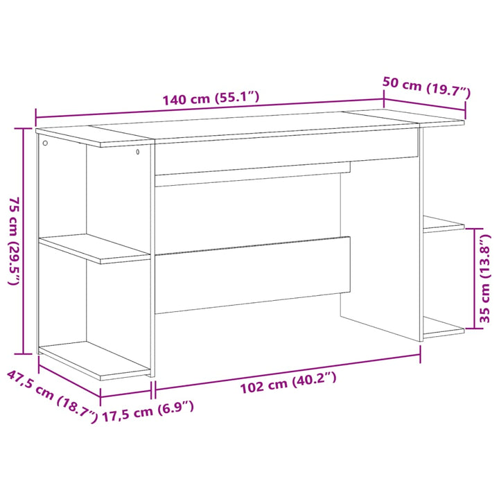 skrivebord 140x50x75 cm konstrueret træ sonoma-eg