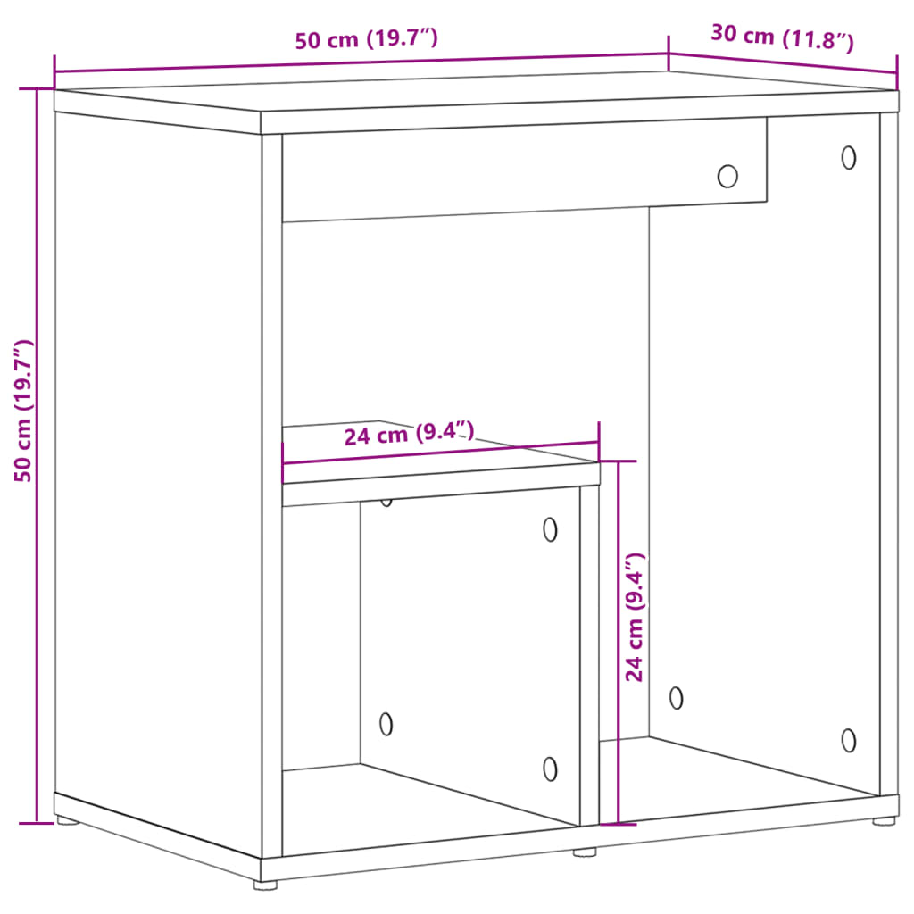 sidebord 50x30x50 cm konstrueret træ hvid