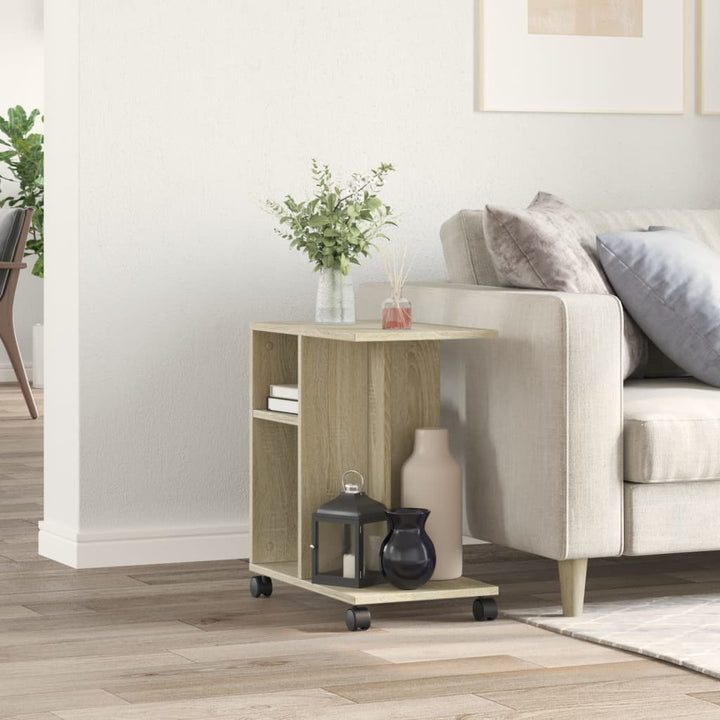 sidebord med hjul 50x30x55 cm konstrueret træ sonoma-eg