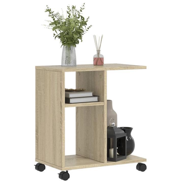 sidebord med hjul 50x30x55 cm konstrueret træ sonoma-eg