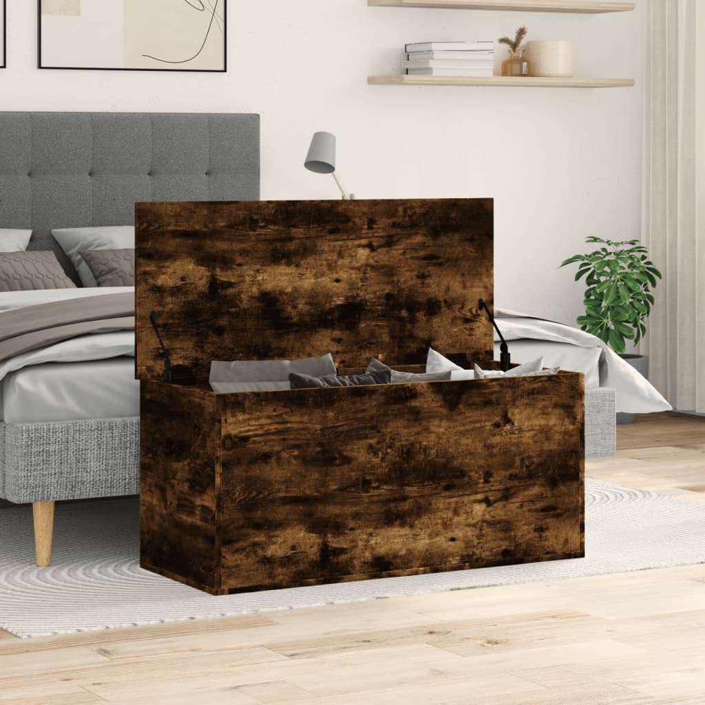 opbevaringsboks 100x42x46 cm konstrueret træ røget egetræsfarve