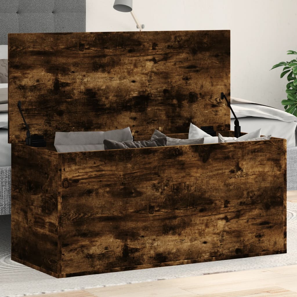 opbevaringsboks 100x42x46 cm konstrueret træ røget egetræsfarve