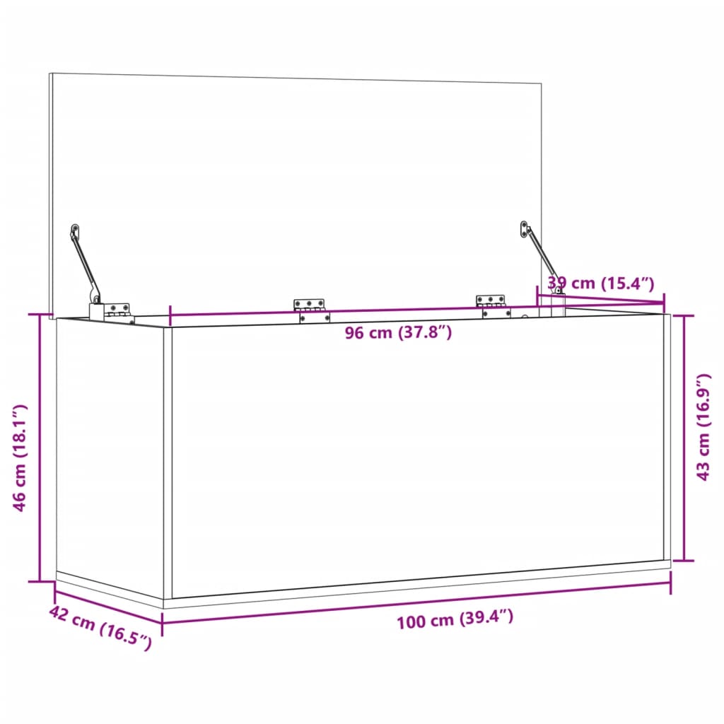 opbevaringsboks 100x42x46 cm konstrueret træ grå sonoma-eg