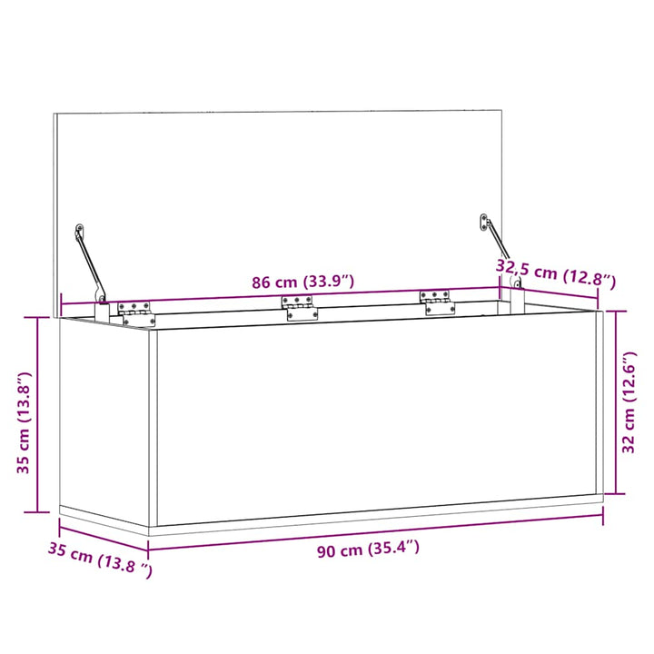 opbevaringsboks 90x35x35 cm konstrueret træ hvid