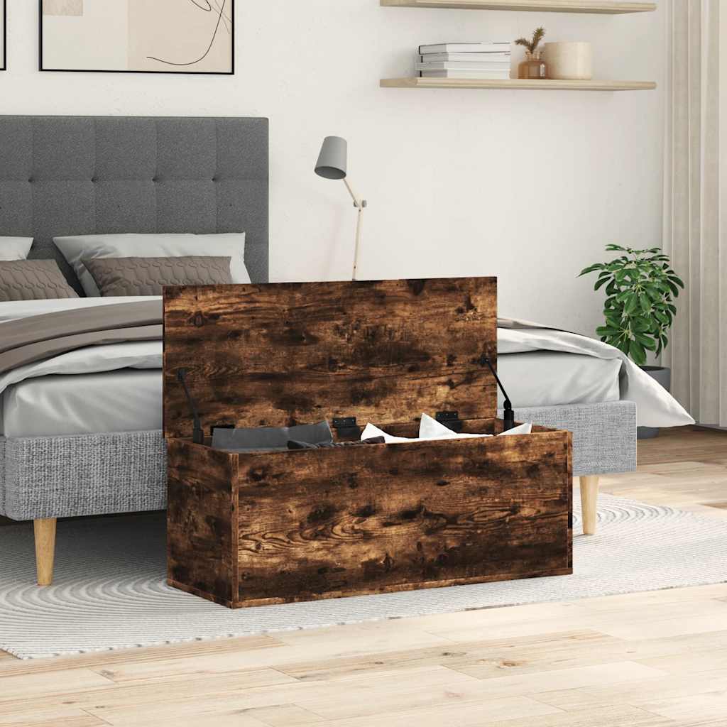 opbevaringsboks 90x35x35 cm konstrueret træ røget egetræsfarve