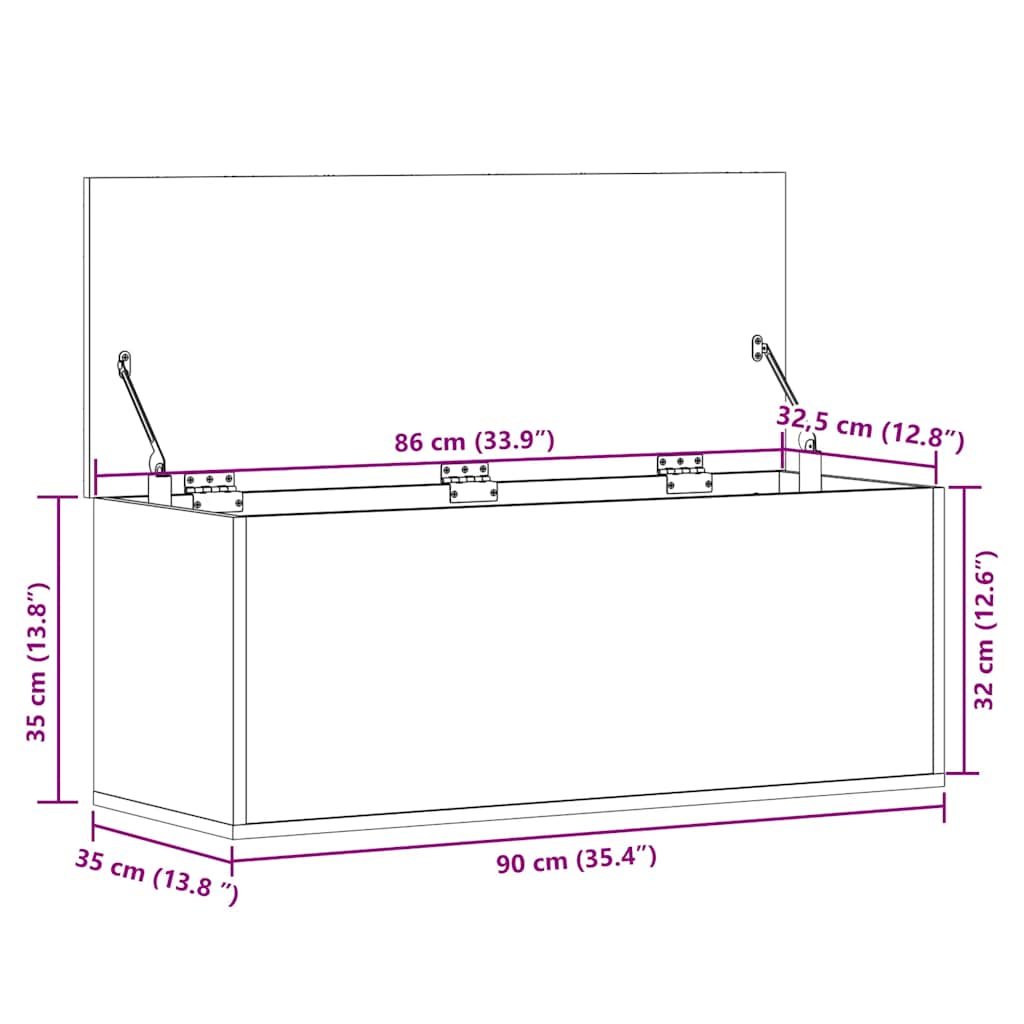 opbevaringsboks 90x35x35 cm konstrueret træ røget egetræsfarve