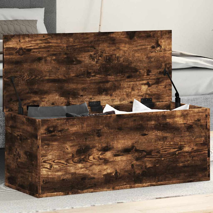 opbevaringsboks 90x35x35 cm konstrueret træ røget egetræsfarve