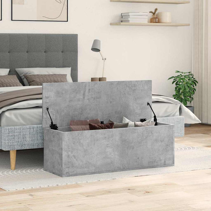 opbevaringsboks 102x35x35 cm konstrueret træ betongrå