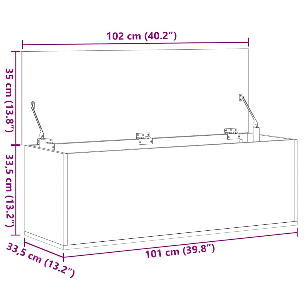 opbevaringsboks 102x35x35 cm konstrueret træ betongrå