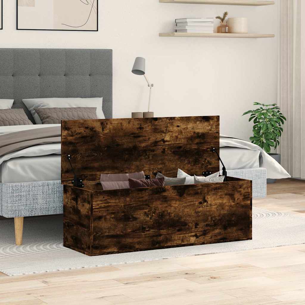 opbevaringsboks 102x35x35 cm konstrueret træ røget egetræsfarve
