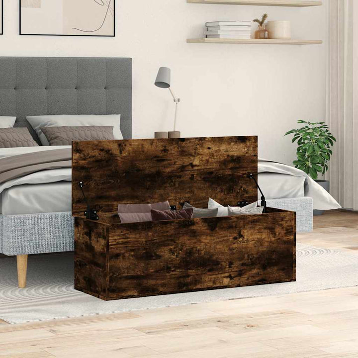 opbevaringsboks 102x35x35 cm konstrueret træ røget egetræsfarve