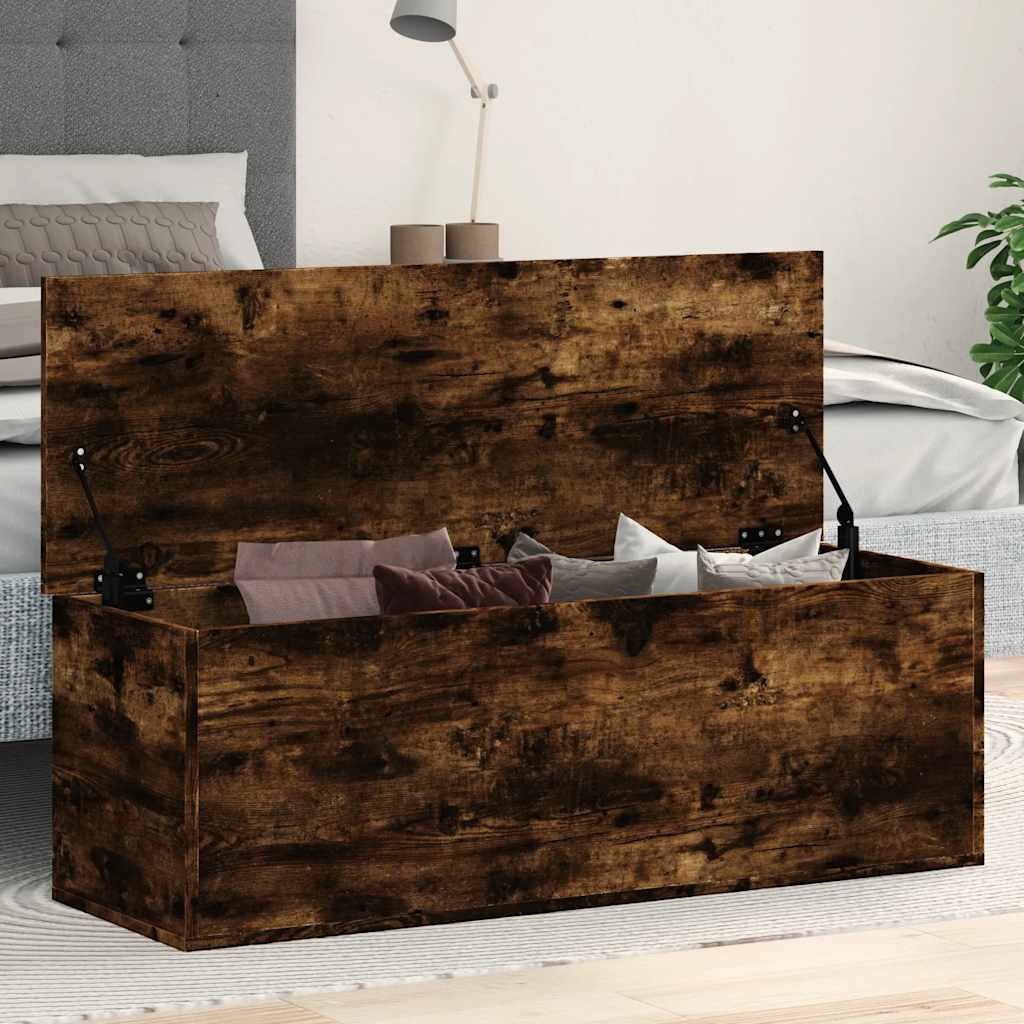 opbevaringsboks 102x35x35 cm konstrueret træ røget egetræsfarve