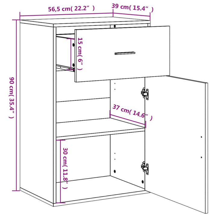 opbevaringsskab 56,5x39x90 cm konstrueret træ brun egetræsfarve