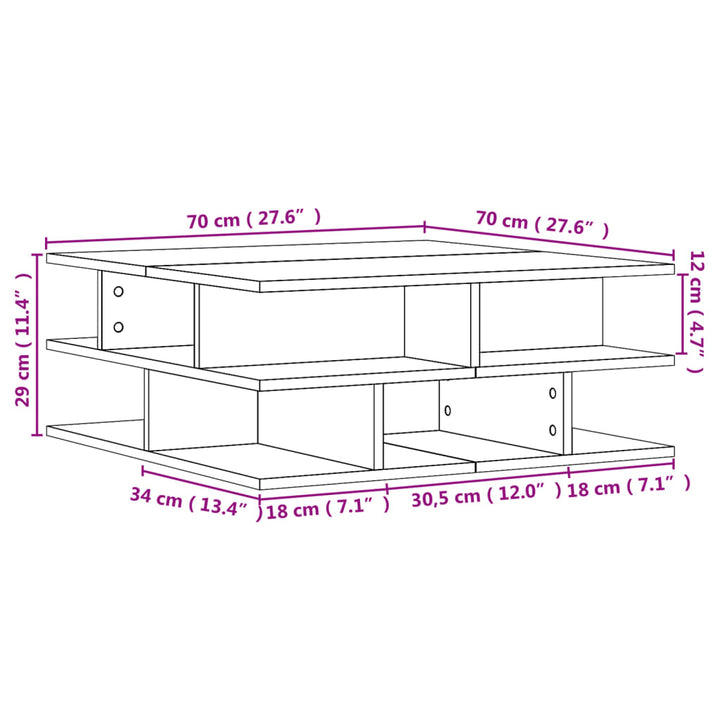 sofabord 70x70x29 cm konstrueret træ betongrå