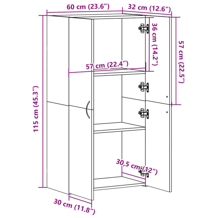 arkivskab 60x32x115 cm konstrueret træ sonoma-eg