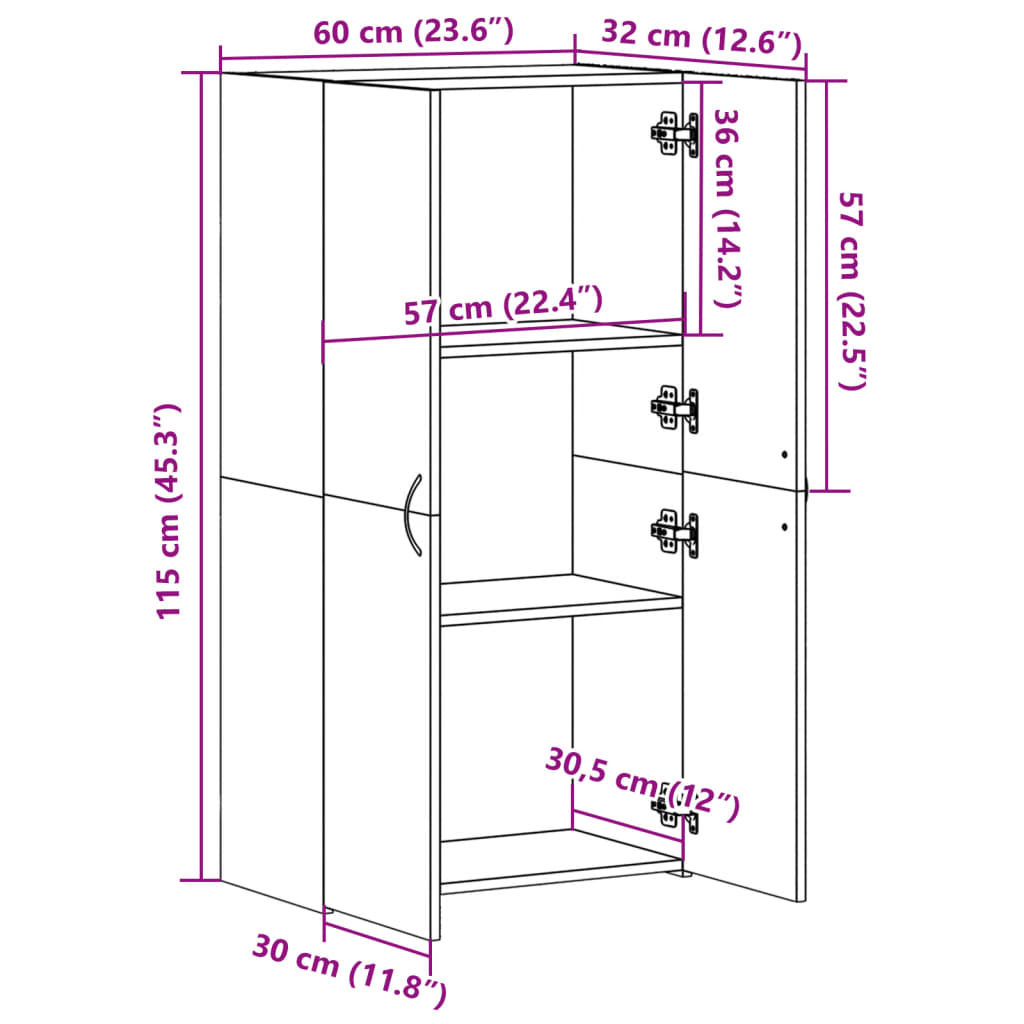 arkivskab 60x32x115 cm konstrueret træ betongrå
