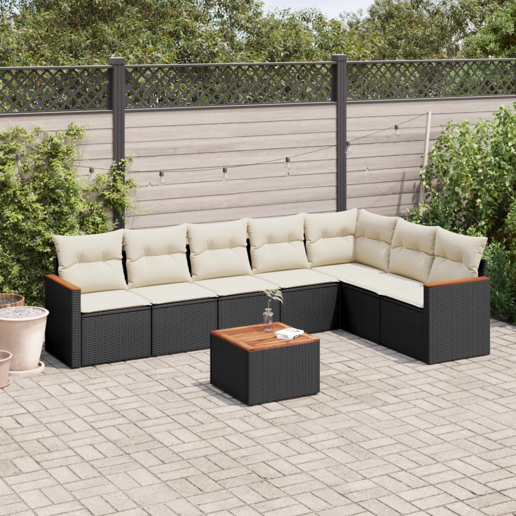 sofasæt til haven 8 dele med hynder polyrattan sort