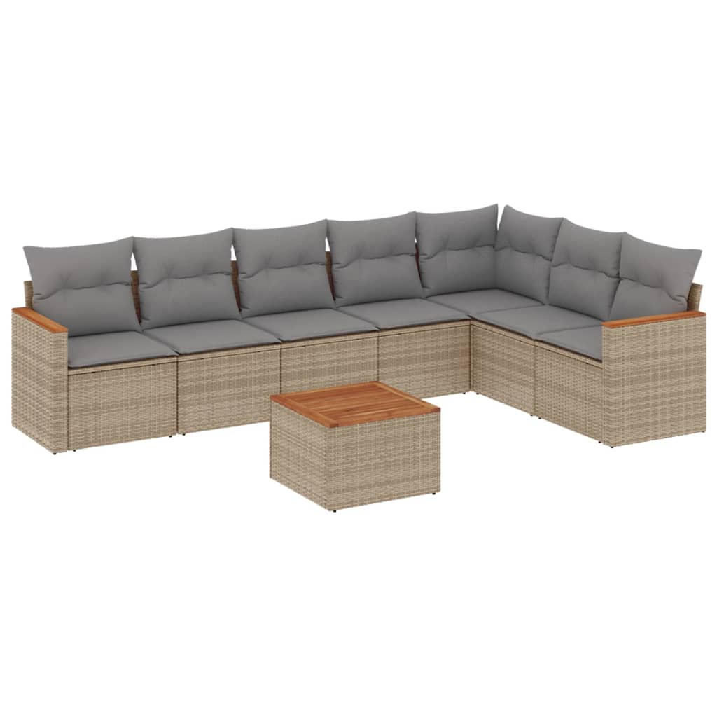 havesofasæt 8 dele med hynder polyrattan beige
