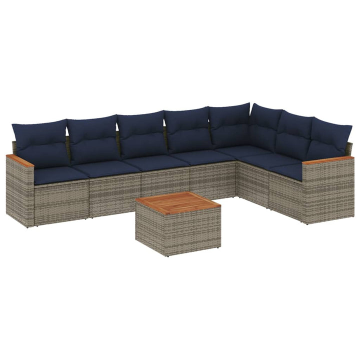havesofasæt med 8 hynder grå polyrattan