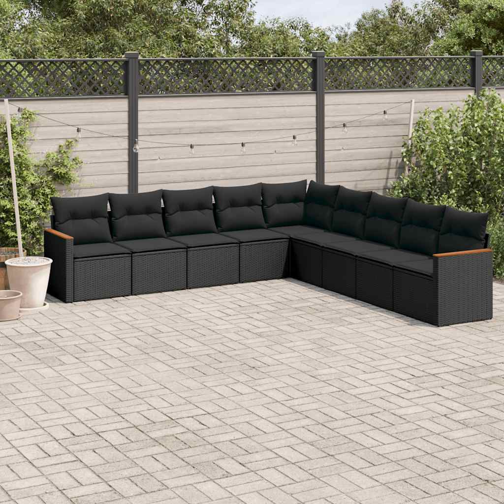 sofasæt til haven 9 dele med hynder polyrattan sort
