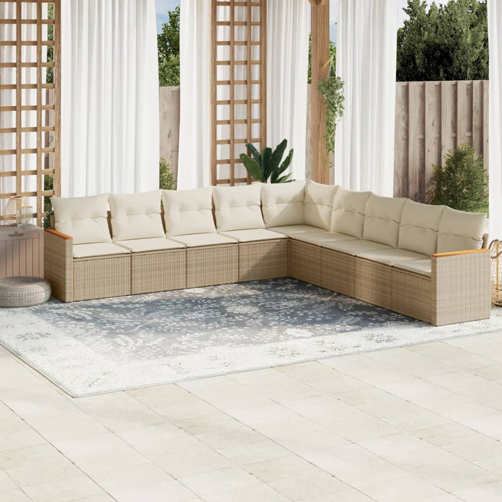 sofasæt til haven 9 dele med hynder polyrattan beige