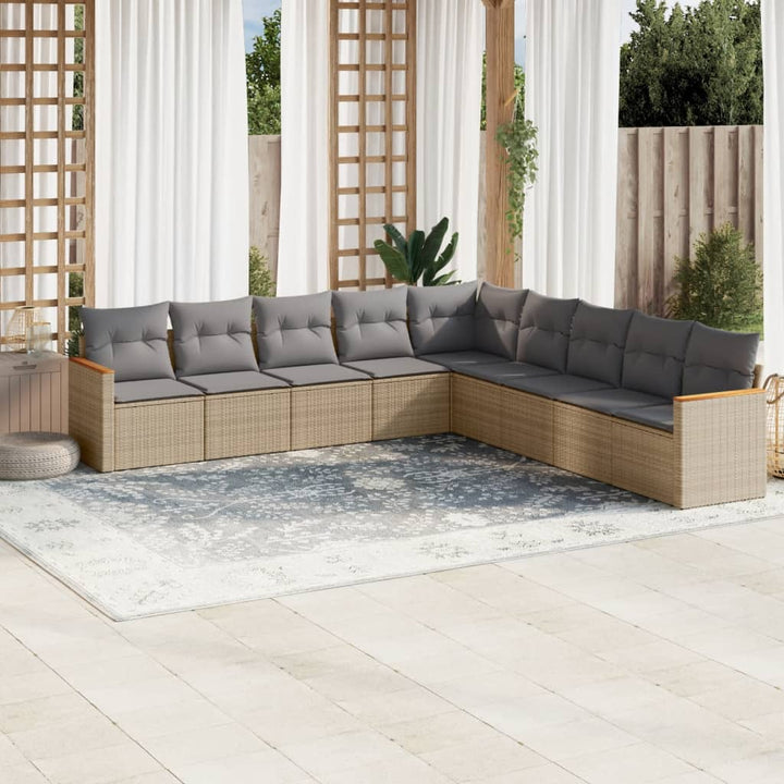 spisebordssæt til haven 9 dele med hynder polyrattan beige