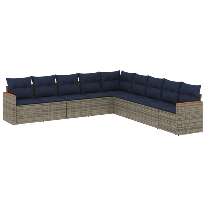 havesofasæt med 9 dele og hynder grå polyrattan