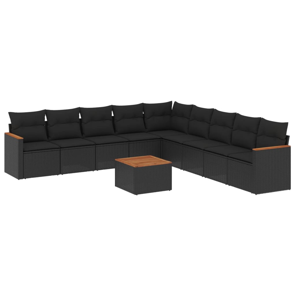 sofasæt til haven 10 dele med hynder polyrattan sort