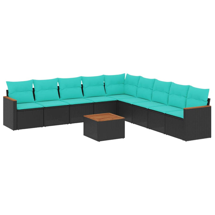 havesofasæt med 10 hynder sort polyrattan