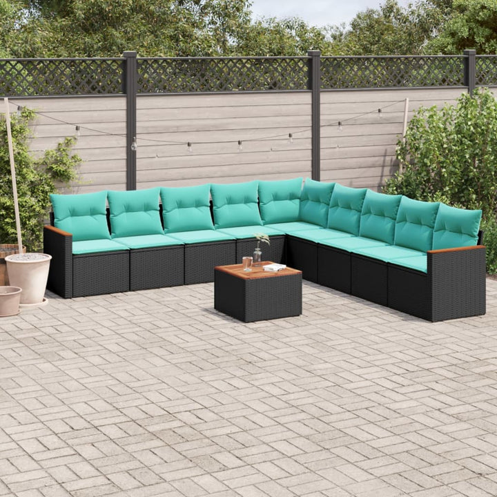 havesofasæt med 10 hynder sort polyrattan