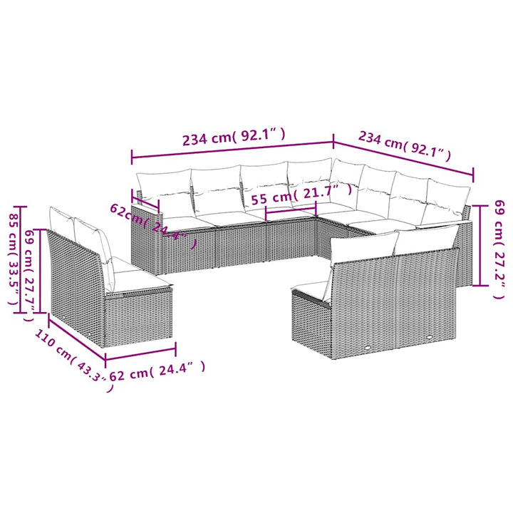 sofasæt til haven 11 dele med hynder polyrattan sort