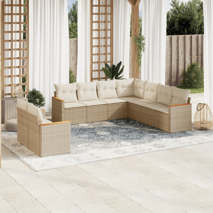 sofasæt til haven 9 dele med hynder polyrattan beige
