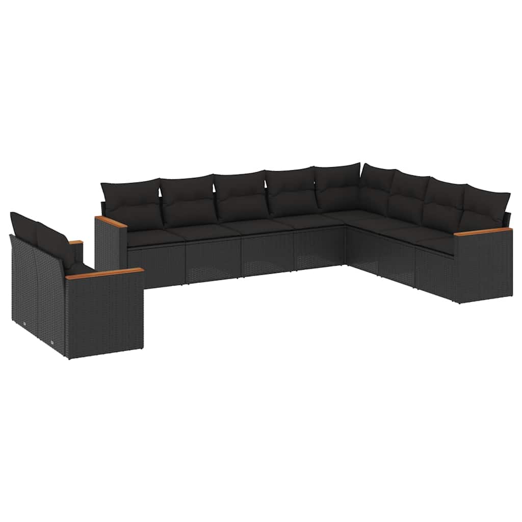 sofasæt til haven 10 dele med hynder polyrattan sort