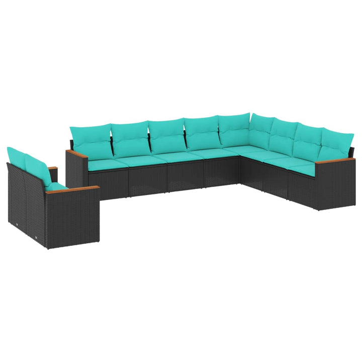 havesofasæt med 10 hynder sort polyrattan