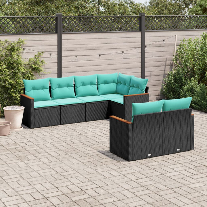 havesofasæt med 7 hynder sort polyrattan
