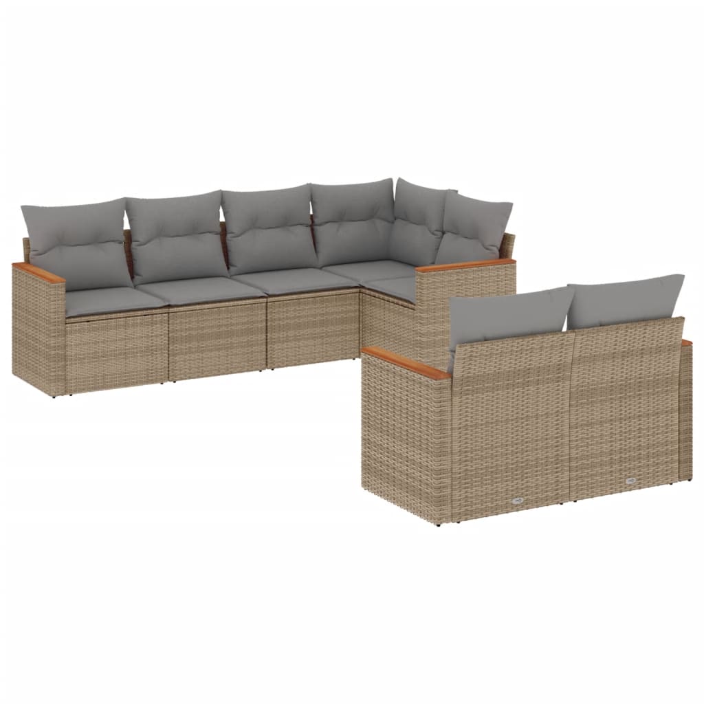 havesofasæt 7 dele med hynder polyrattan beige